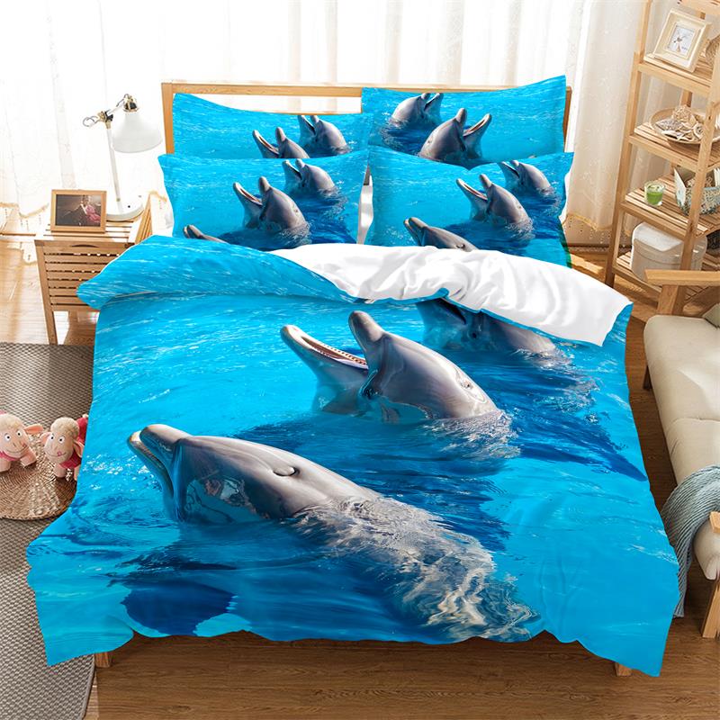 Dolphin Diving Duvet Cover Set 3d Digital Printing Bed Linen Fashion Design Comforter Cover Bedding Sets  Bed Set