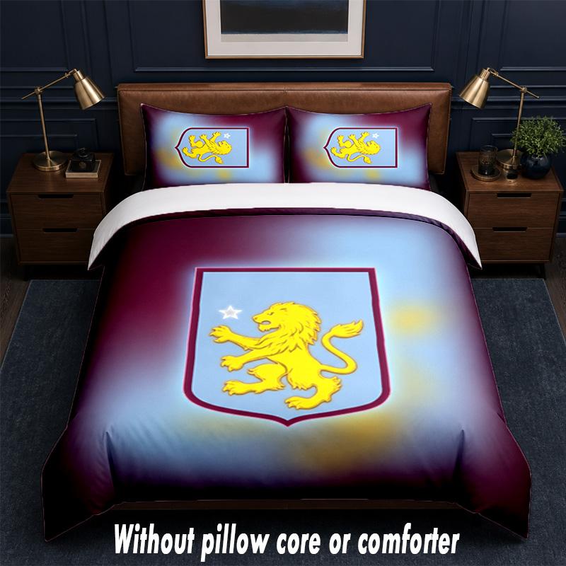 Aston Villa Football Design Bed Bedding Set 1 Duvet Cover + 2 Pillowcases Soft Breathable Household Bed Linens