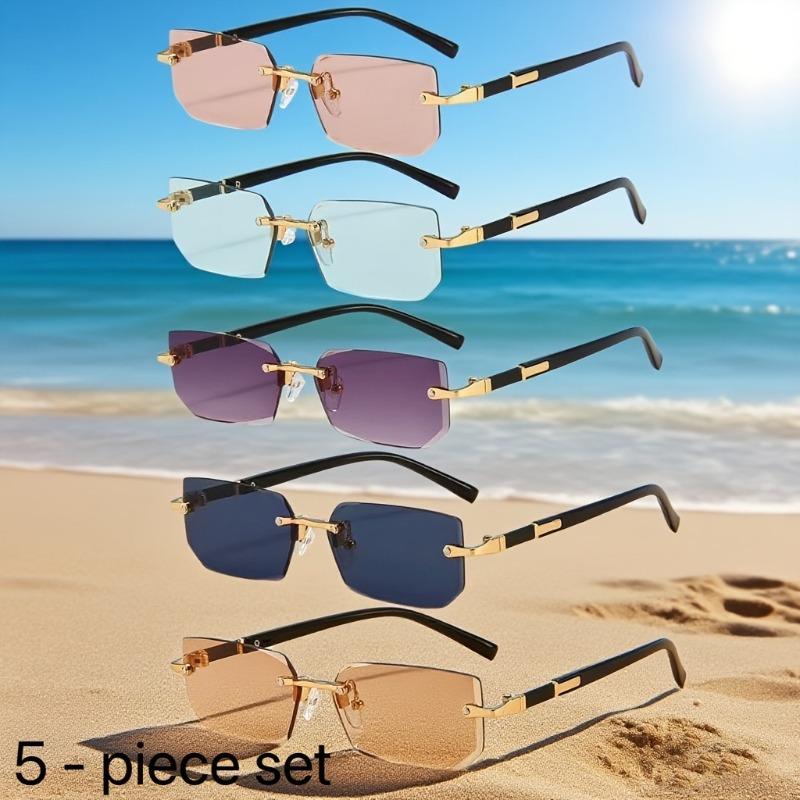 5pcs Unframed Metal Fashion Glasses for Men Women Classic Retro Trendy Party Casual Street Style Pography Eyewear