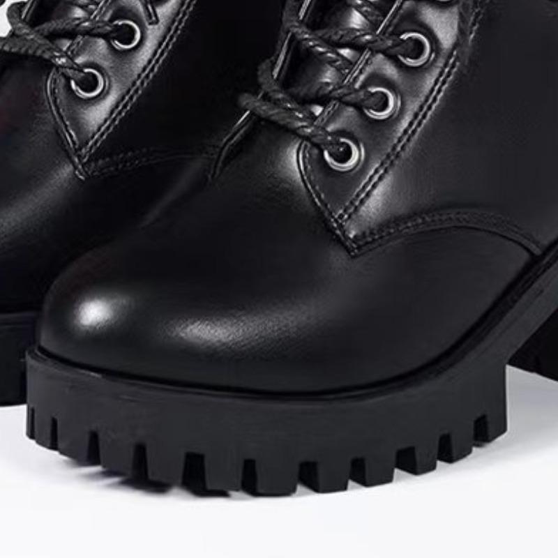 Autumn Winter Women's Boots Lace Up Boots for Women's Thick Heel Side Zipper Ankle Boots Warm Female Motorcycle Shoes
