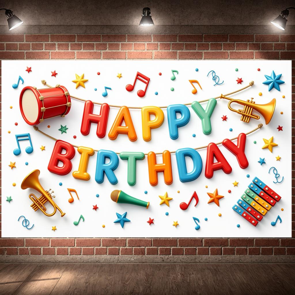 Birthday Banner Playful Party Banner Birthday Display Musical Instrument Pattern Banner For Party Decoration Birthday