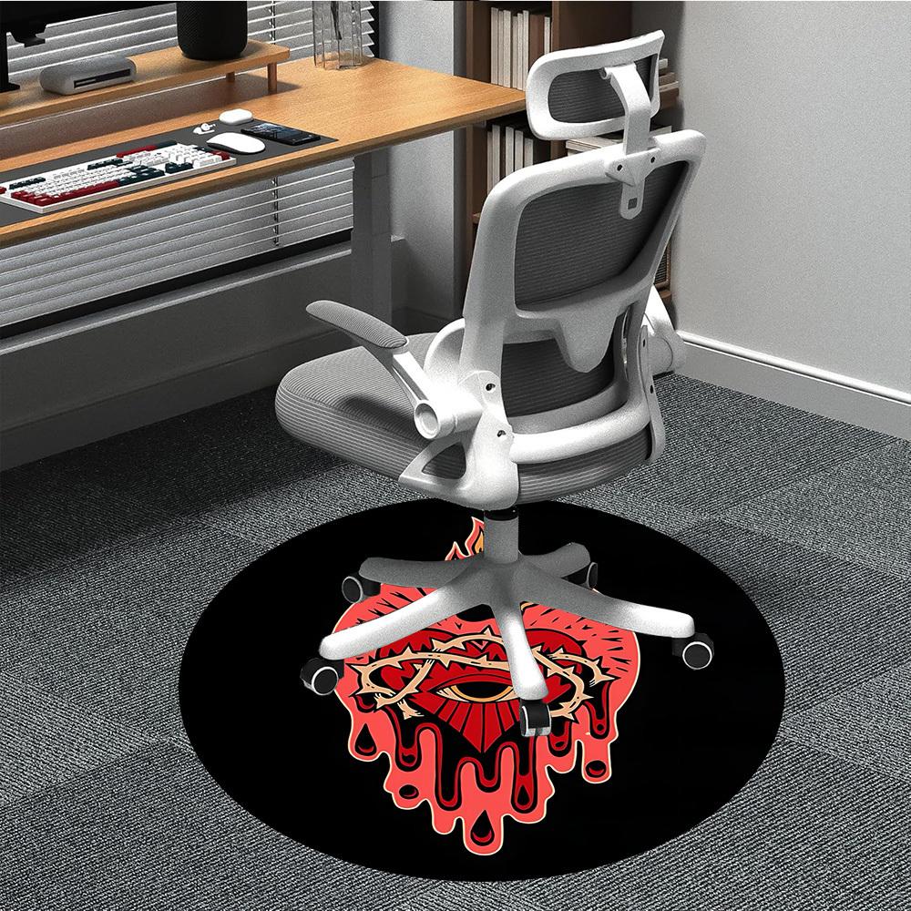 1pc Heart Flame Office Round Area Rug,  Mat Suitable For Office, Under Office Chairs Bedroom Living Room Home Decor, Room Deco
