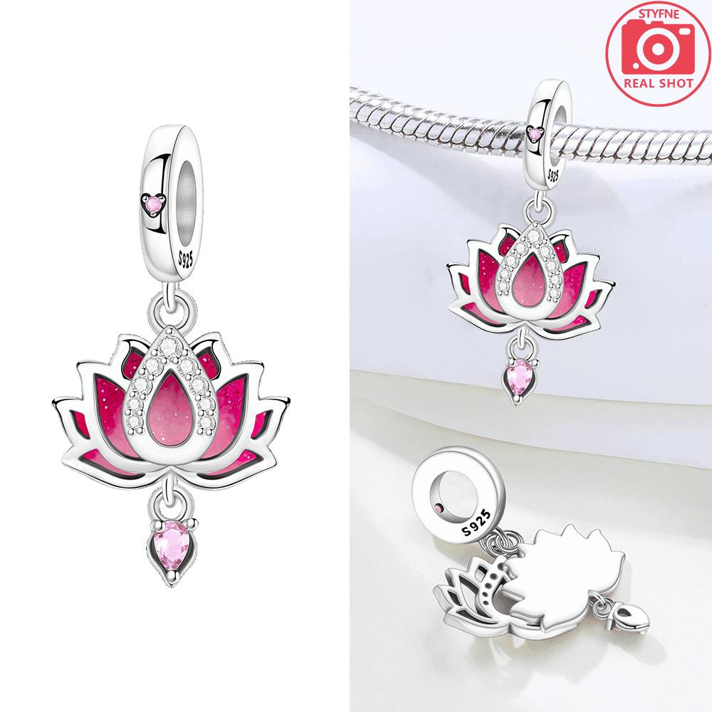 Charms Original Copper Pink Lotus Blue Iris Pendant Hearts Beads Fit Bracelet Women Jewelry Diy Fine Gift Accessory