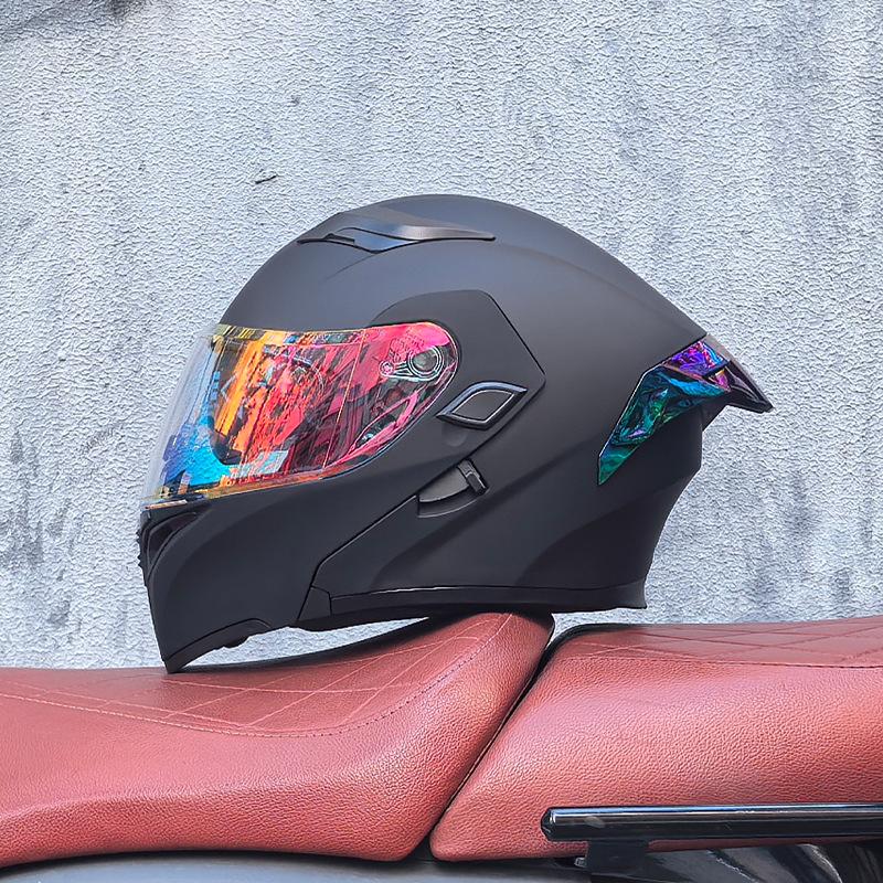 Motorcycle Helmet Peeling Helmet Double Lens Big Tail Locomotive Racing Helmet Running Helmet Men and Women Keep Warm In Winter