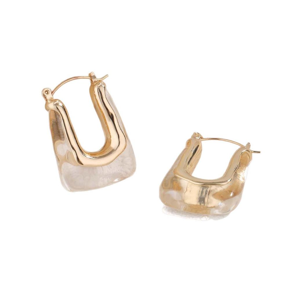 Retro U-shaped Acrylic Geometric Earrings - High-End Square Resin Accessories for Fashionable, Unique Style