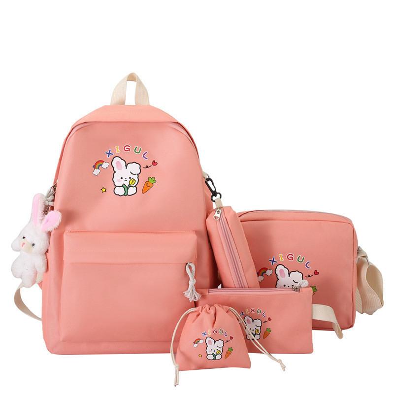 New Style High School Student Four-piece Set Backpack Junior High School Student High Appearance Value Backpack Children's Handbag Remedial Bag