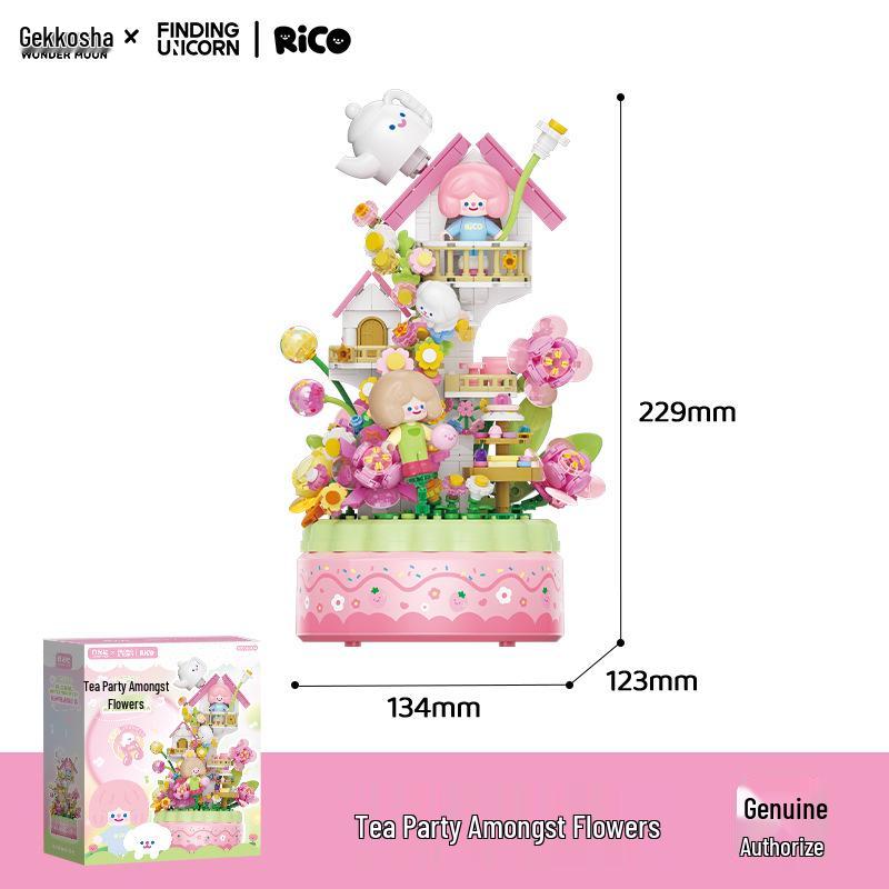 Moonlight Society Unicorn Tea Party Music Box Building Blocks - Creative Toy for Girls