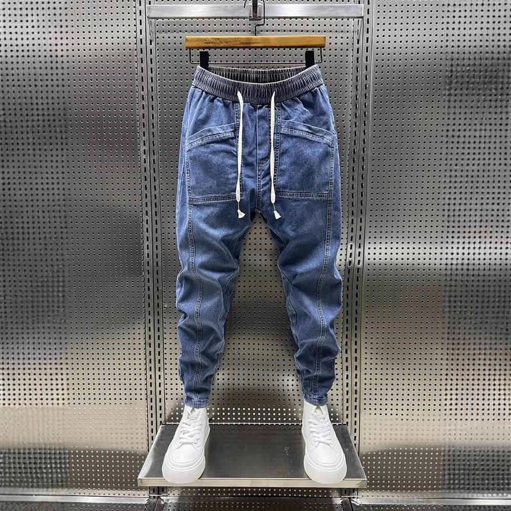 

Весенние мужские повседневные укороченные джинсы с эластичной резинкой на талии XXL синий