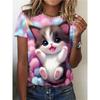 Cool Cat Pattern T Shirt for Women Cute Animal 3D Printed Short Sleeves Summer Oversized T-Shirts O-Neck Tops Tees Streetwear