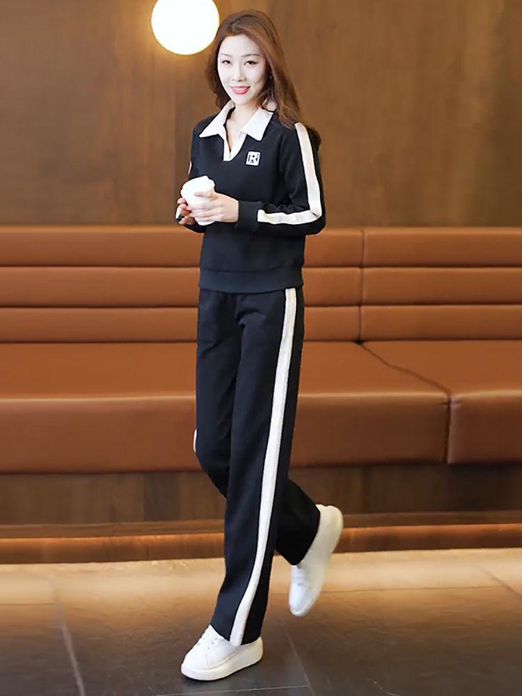 Damernas Vår/Höst Slimmande Sportkläder: Trendigt sweatshirt med slag + set med sweatpants 2024