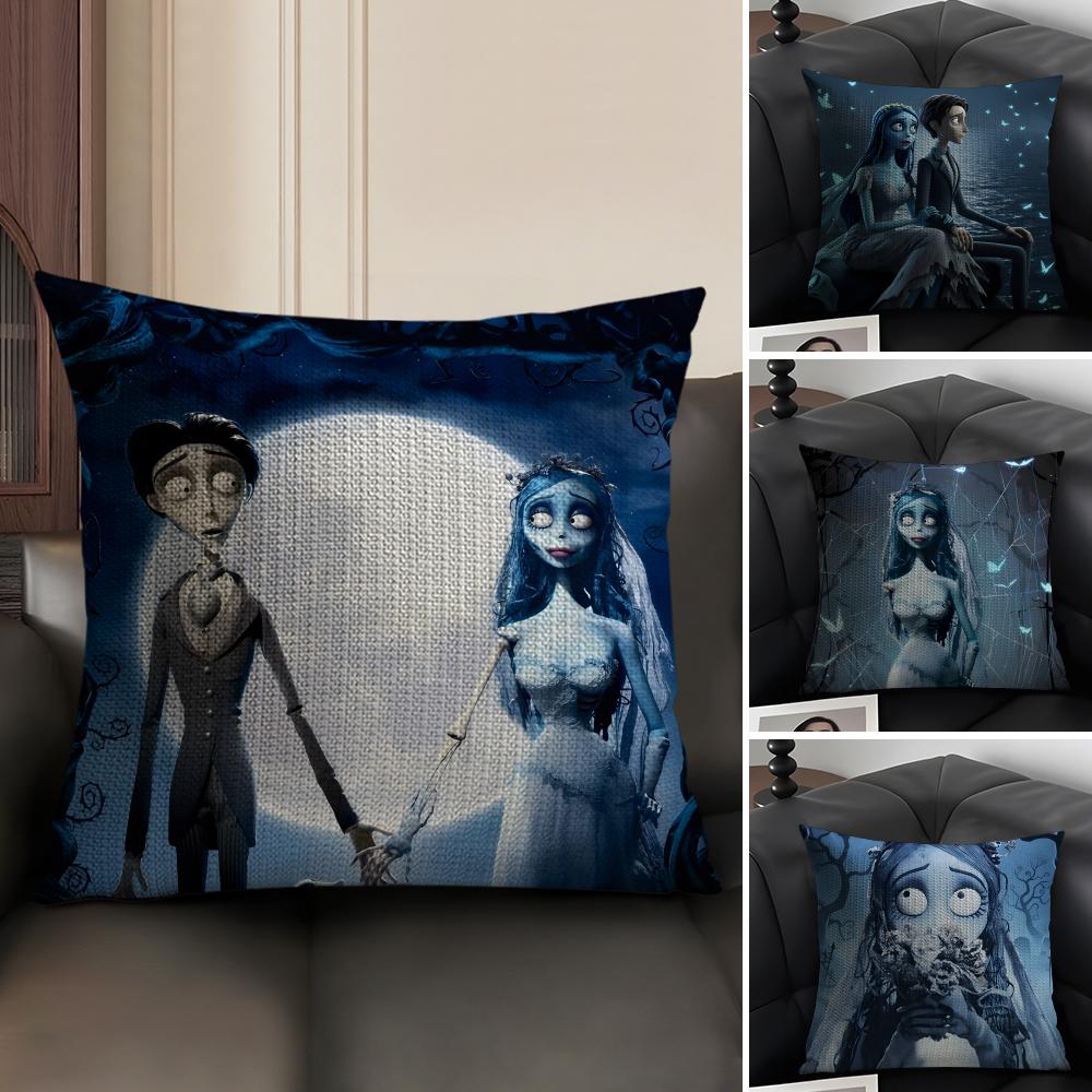 CCorpse BrideE Movie Cushion Cover Natural Linen Organic Fabric DoubleSided Printing Sofa Home Decor Gift Pillow Case
