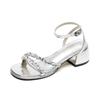 One Word Belt Not Tired Feet Rhinestone Sandals Women's Summer Beautiful Silver High Heels Women's Thick Heel