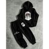 Men's Printed Hooded Sweatshirt and Pants Two Piece Set High Street Drawstring Sports Suit Soft and Skin Friendly Trendy Street Style