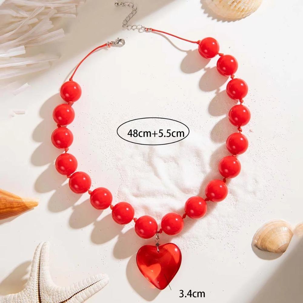 Exaggerated Round Bead Heart Pendant Necklace Adjustable Party Jewelry Gift Chain Choker Handmade Collar Necklace for Women