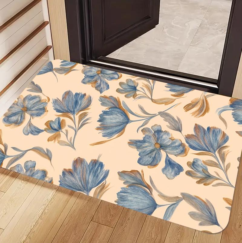 Nordic Style Plant Flower Printed Carpet Retro Style Green Plant Pattern Door Mat Farmhouse Living Room Bedroom Entrance Carpet