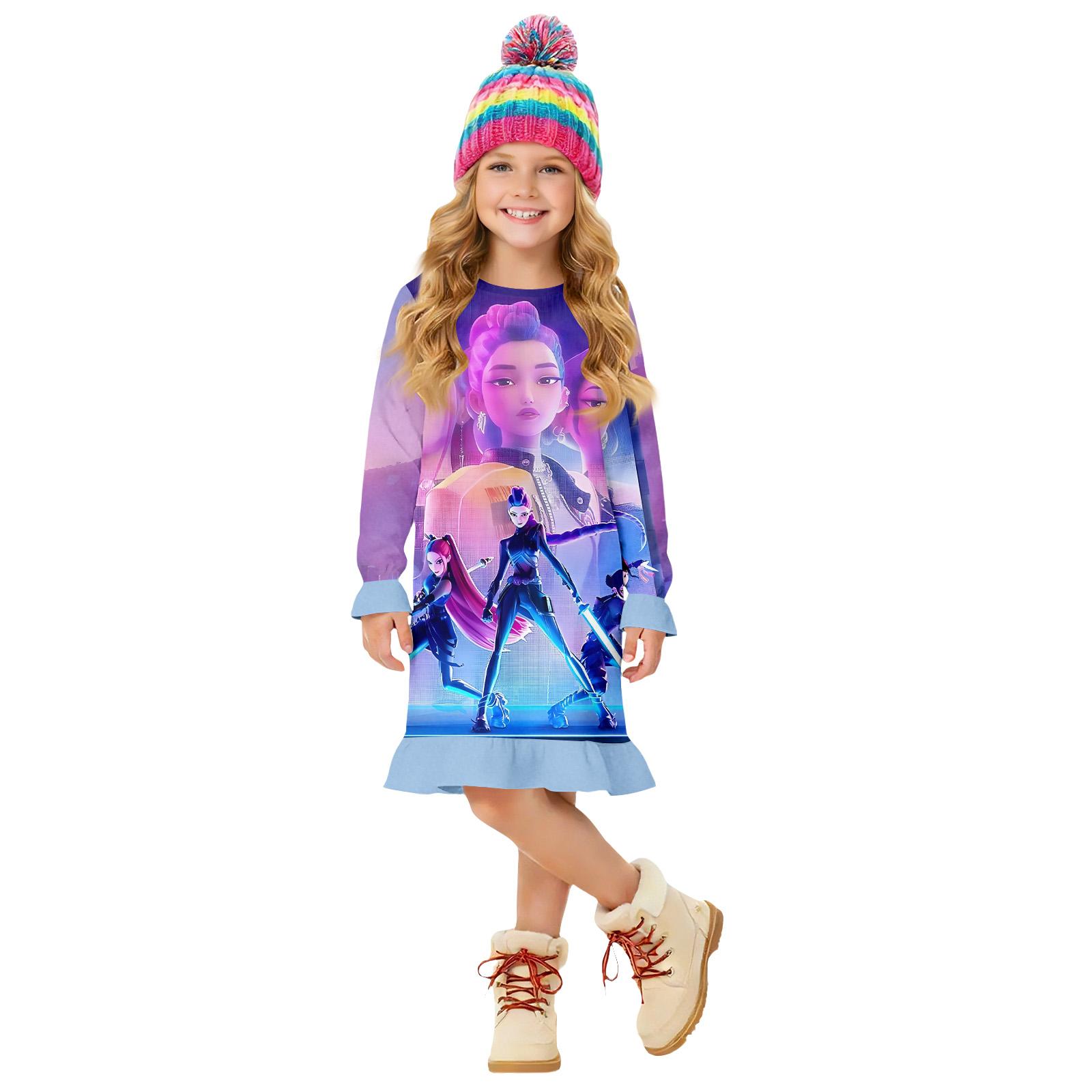 

Children s Summer Round Neck Cartoon Print Dress 160 фіолетовий