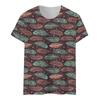 Women's Summer Feather Print Short Sleeve Round Neck Pullover T-shirt Top