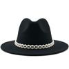 Woolen Hat Elegant Fashion Pearl Woolen Hat British Style Jazz Hat Big Brim Hat Women's Autumn and Winter Top Hat