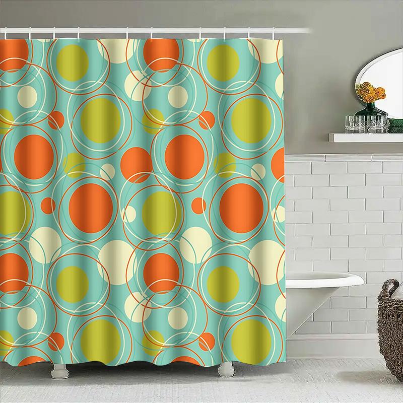 Colorful Retro Circle Pattern Waterproof Shower Curtain With Hooks For Bathroom Decor Home Accessory Easy To Clean And Maintain