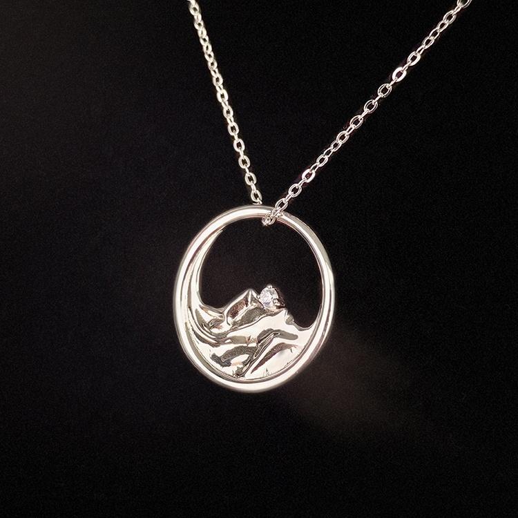 Sailing Wave Mountain Fine Jewelry Platinum Plated Pure S925 Sterling Silver Moissanite Diamond Pendant Necklace Women Couple