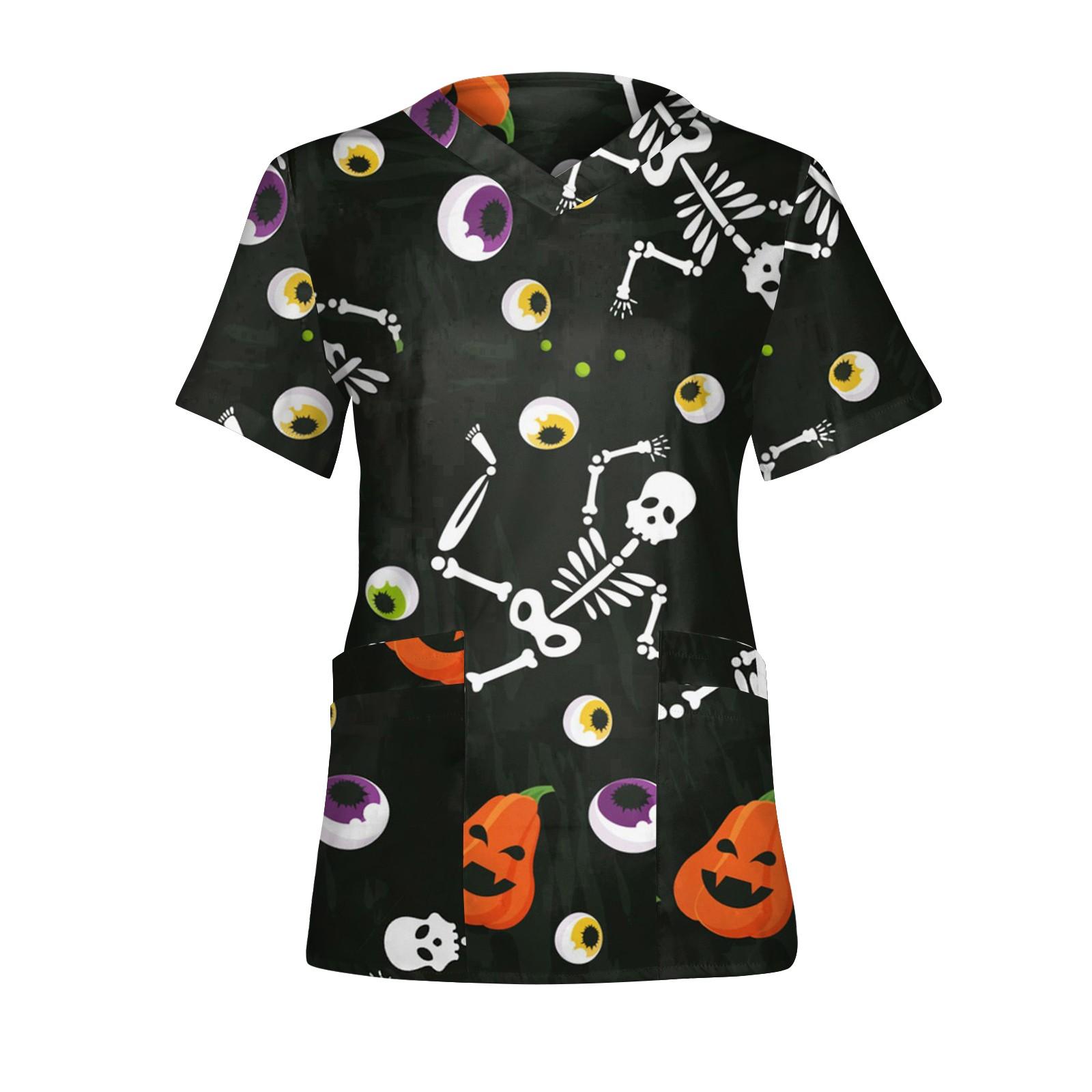 

Жіноча робоча блуза з кишеньковим принтом з коротким рукавом і V-подібним вирізом L чорний