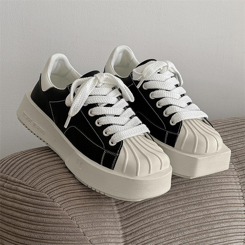 Niche star square head asymmetrical shell head board shoes casual thick sole Fan Chengcheng 39 чёрный