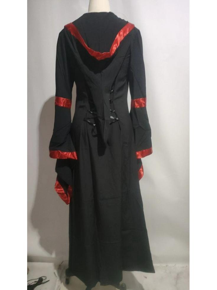 Mittelalterliches A-Linien-Langkleid mit hoher Taille, Kapuze und Schnürung, mit großem Schwingrock - Europäischer und amerikanischer Stil.