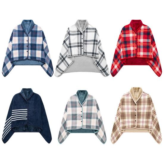 Wearable Quilt Shawl Blanket Office Home Bed Sofa Travel Throw Blanket Button