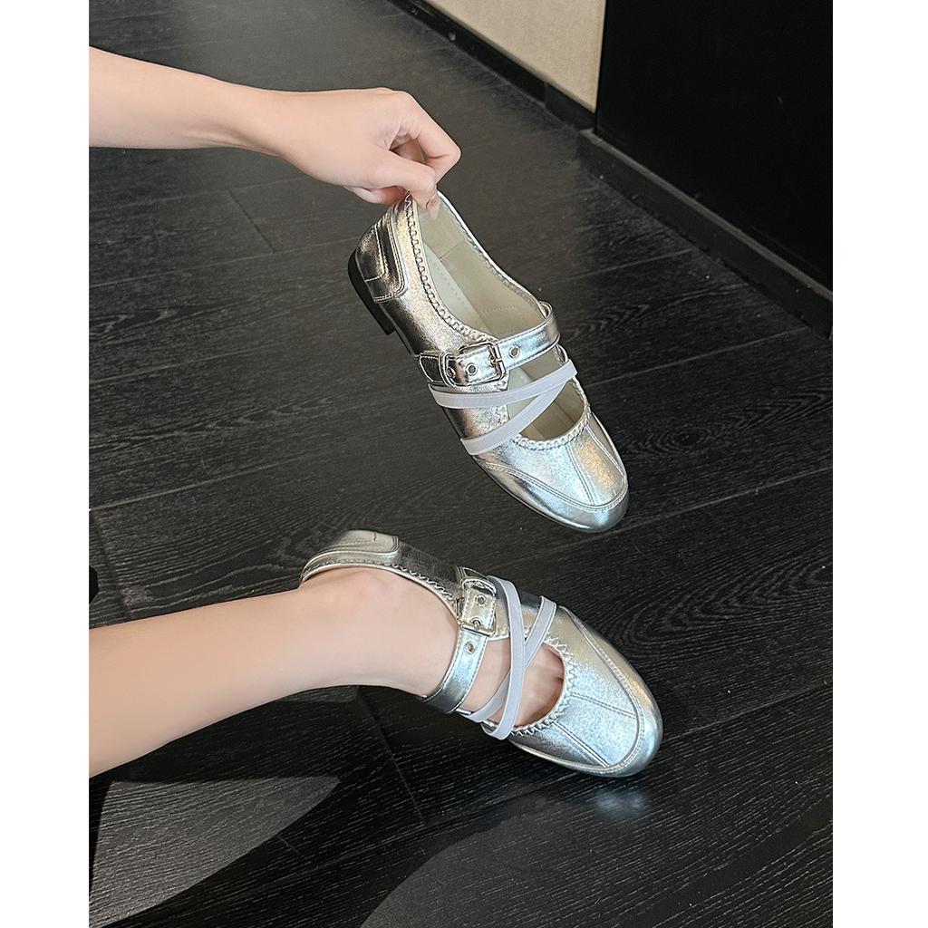 8923-1 Silver Vintage Flats Women'S French Ballet Training Shoes Casual Sports Mary Jane Shoes