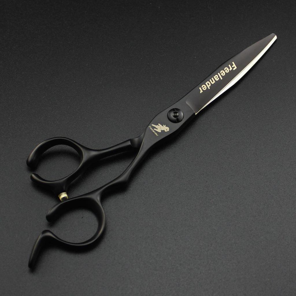 6.0" Black Notch Handle Hairdressing Scissors - Barber Straight & Thinning Shears