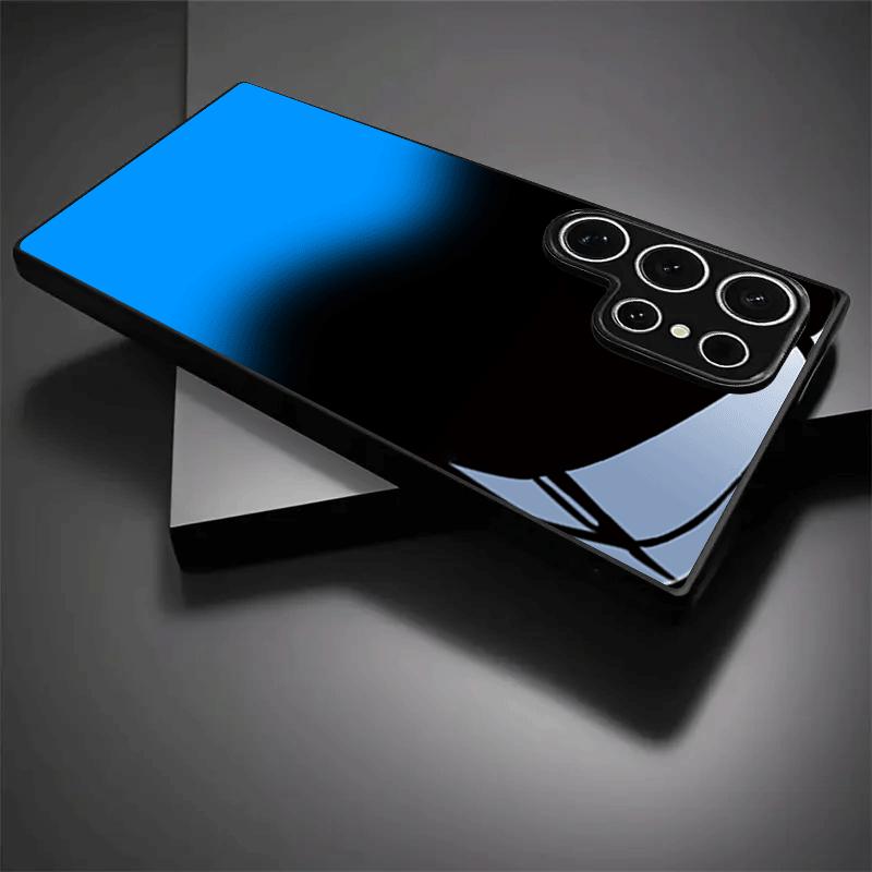 Black and Blue Stitched Pattern TPU Glass Phone Case Suitable for Samsung S26 S25 S24 S23 S22 S21 S20 and Other Models.