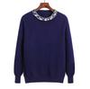 Autumn Winter Bead Pullover Sweater Women's O Neck Long Sleeve Solid Color Loose Knitwear Tops