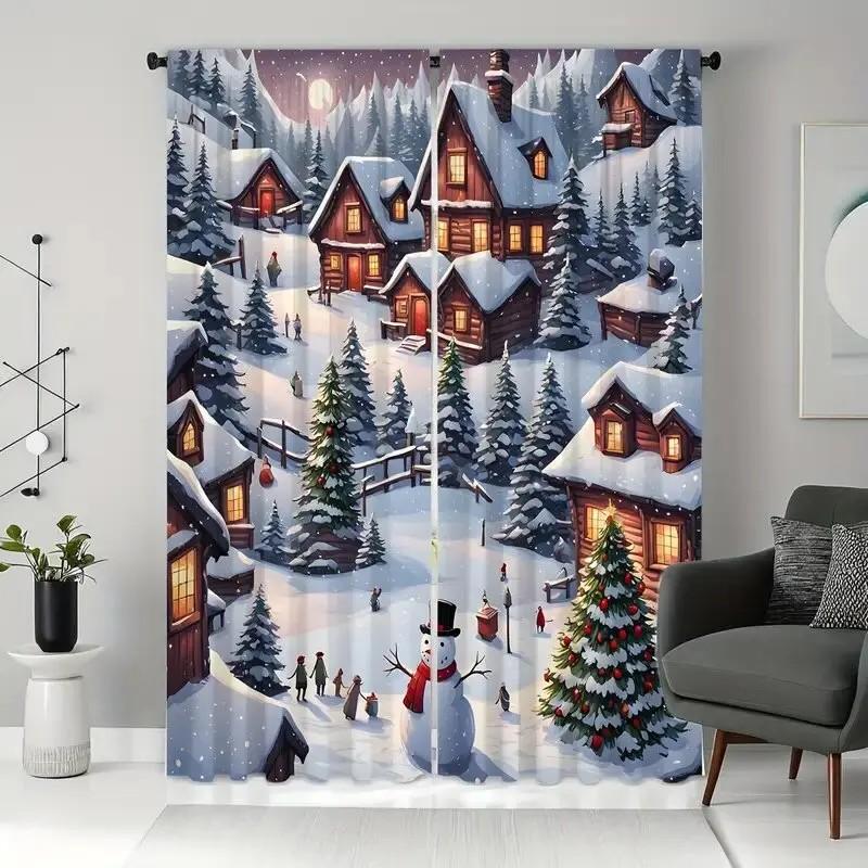 

JIT 2pcs Scenic Winter Village Curtains Thermal Insulated Rod Pocket Drapes for Christmas Windows Rustic Home Decor 100*130 Rod Pocket 1pcs