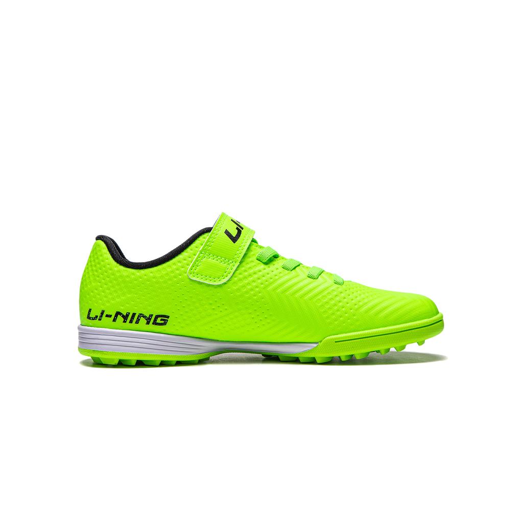 Li Ning Kids Logo Letter Low Top Football Shoes Fluorescent Vanilla Green Kids Football Shoes YKGU008-9
