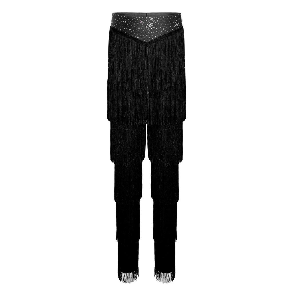 Pantaloni cu Franjuri pentru Dans Latin Fete Talie Elastică Părți cu Ciucuri Pantaloni Samba Rumba Cha Cha Salsa