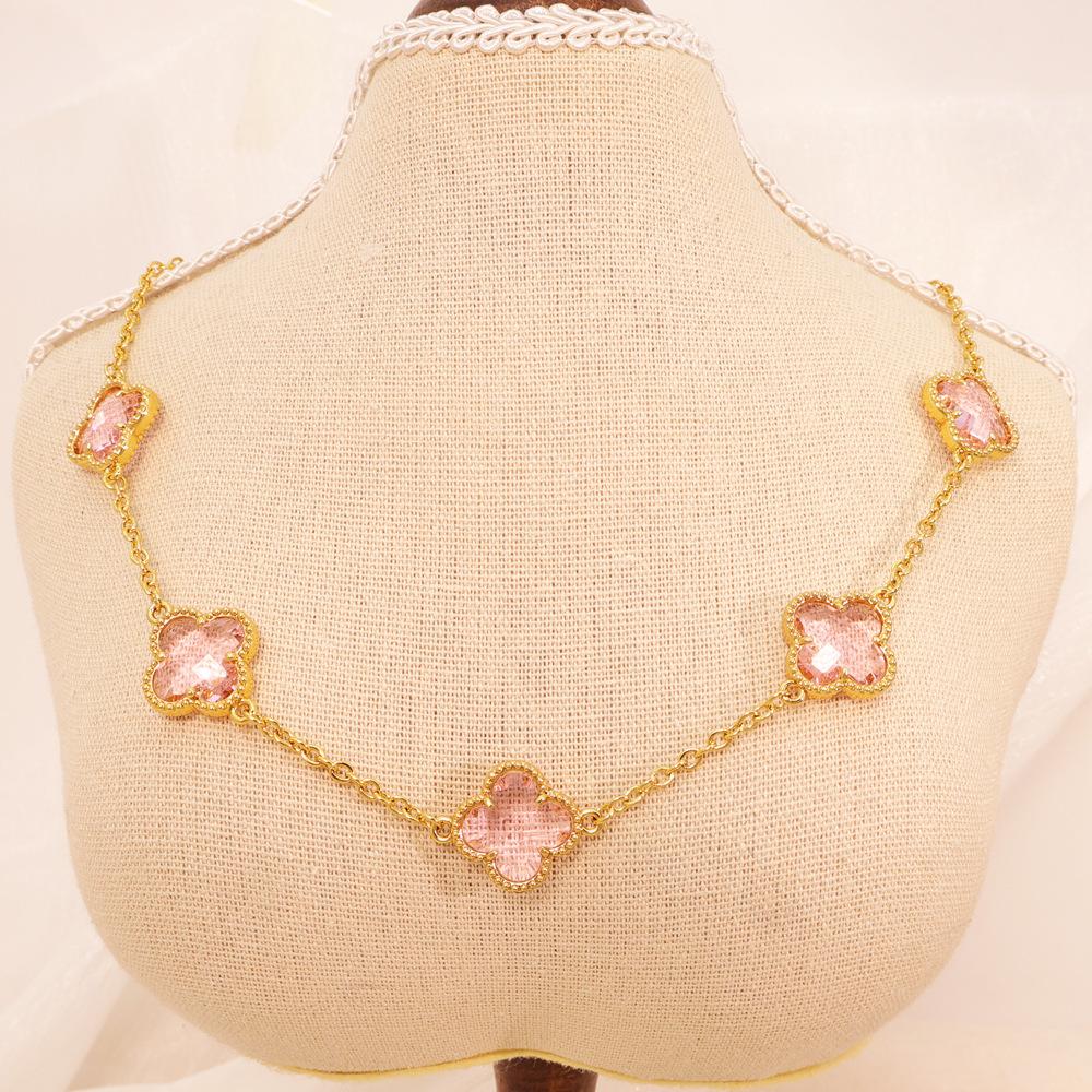 Fashion Lucky Clover Necklace Titanium Steel Necklace Sweater Chain Double-sided Necklace Accessories for Women