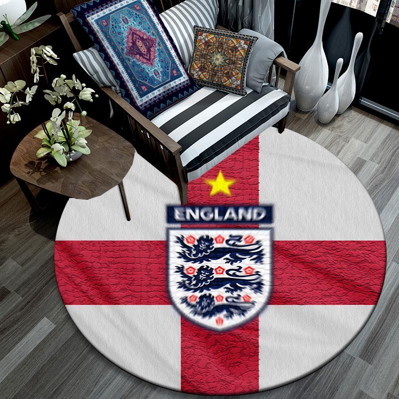 England Football   Round Rug, Non Slip Washable Circular Carpet For Living Room Bedroom Playroom, Sports Fan Decor, Holiday Birthday Gift