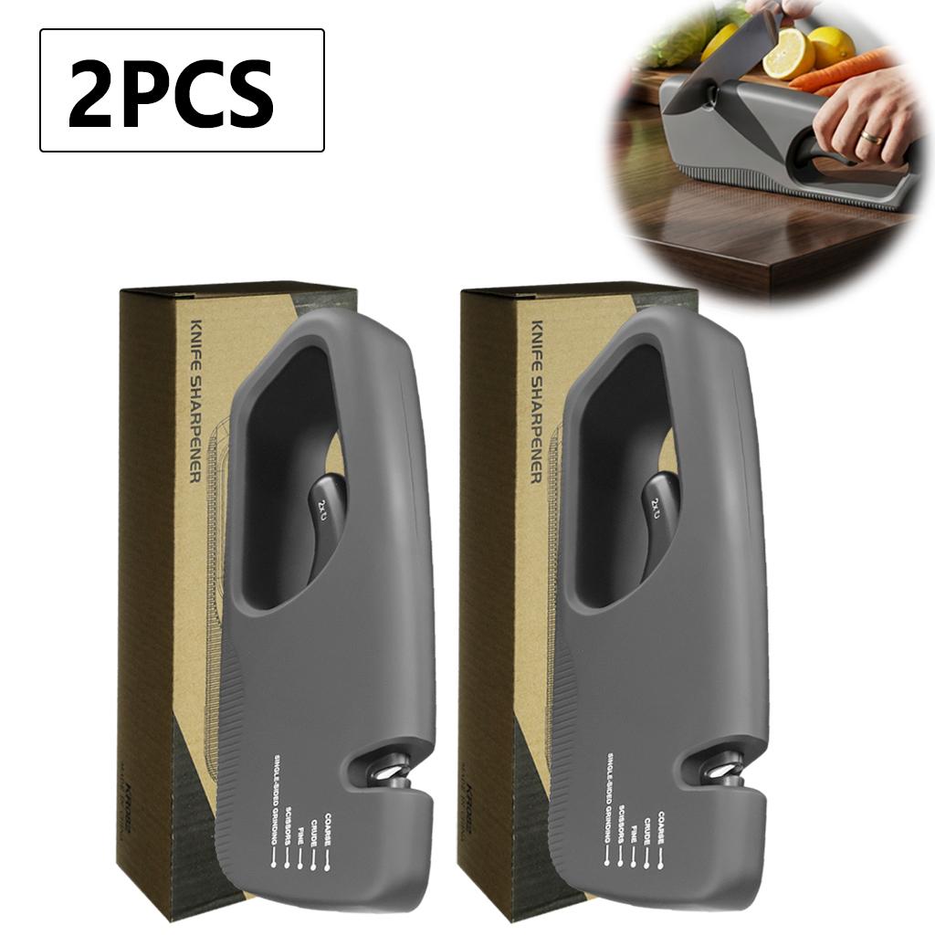 2 in 1 Handheld Knife Sharpener Kitchen Chef Knife Scissor Quick Sharpening Tool with Anti Slip Base Manual Sharpening Stone