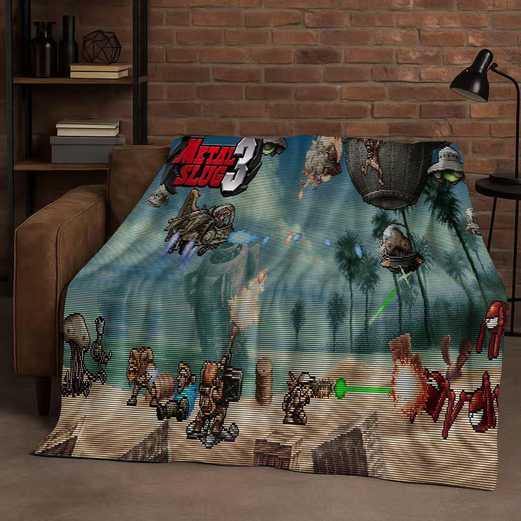 Classic Game Metal Slug Pixel Style Flannel Blanket,Ultra Soft Warm Plush Throw for Home Bedroom Bed Sofa Cover Office Travel