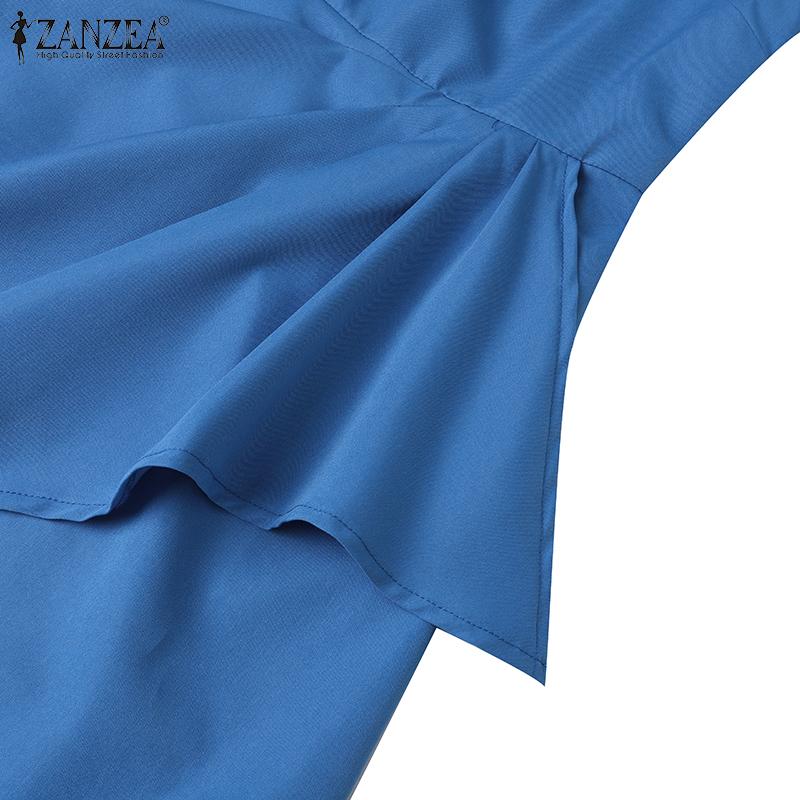 ZANZEA Women Casual Square Collar Summer Short Sleeve Elegant Dress