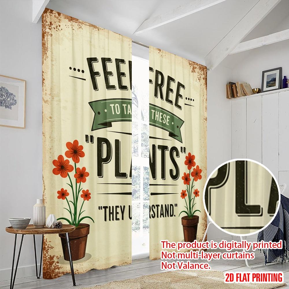 2 Stück 2D Flachdruck Party Fenster Vorhänge Fühlen Sie sich frei Sprechen Pflanzen Polyester Ohne Strom Familienfeier Perfekt für Tür