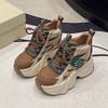 Mode Nieuwe Dames Herfst Lente Chunky Sneakers Veters Platform Sportschoenen Vrouw Dikke Zool Hoge Hakken Vrouwelijk 10CM Wedges Sneakers