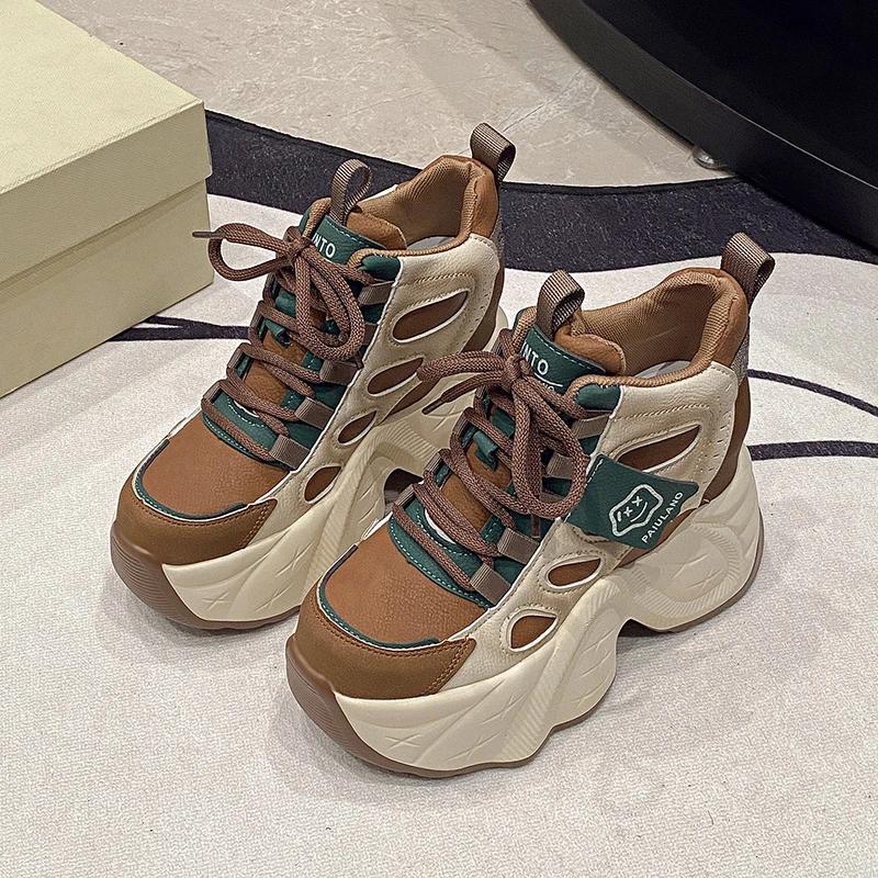 Mode Nieuwe Dames Herfst Lente Chunky Sneakers Veters Platform Sportschoenen Vrouw Dikke Zool Hoge Hakken Vrouwelijk 10CM Wedges Sneakers