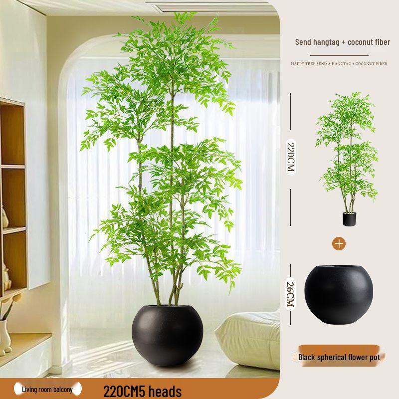 High-End Nandina Domestica Floor-Standing Faux Green Plant for Indoor Decoration