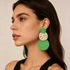 European & American High-End Metal Green Geometric Round Earrings for Women - Elegant Patchwork Design