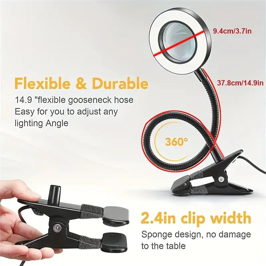 1pc Magnifier Eye Protection Reading Desk Lamp, LED Desk Lamp With Clip Light, 48 LED Lamp Beads, 3 Modes Of Dimmable Magnifying