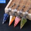 Colorful Crystal Pendulum Bronze Fashion Natural Gravel Resin Spring Hexagonal Cone Pendant