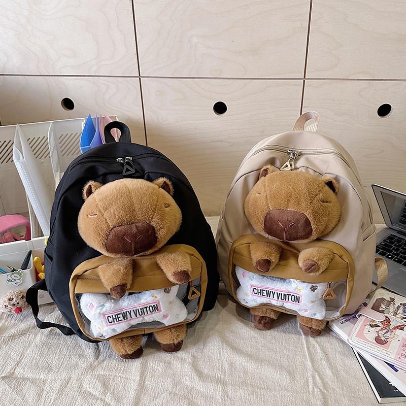 Backpack Capybara Student With Nylon Construction Double Zipper For Use Daily