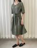 Olgangdijainseutyudio Open-Faced Linen Belted Dress