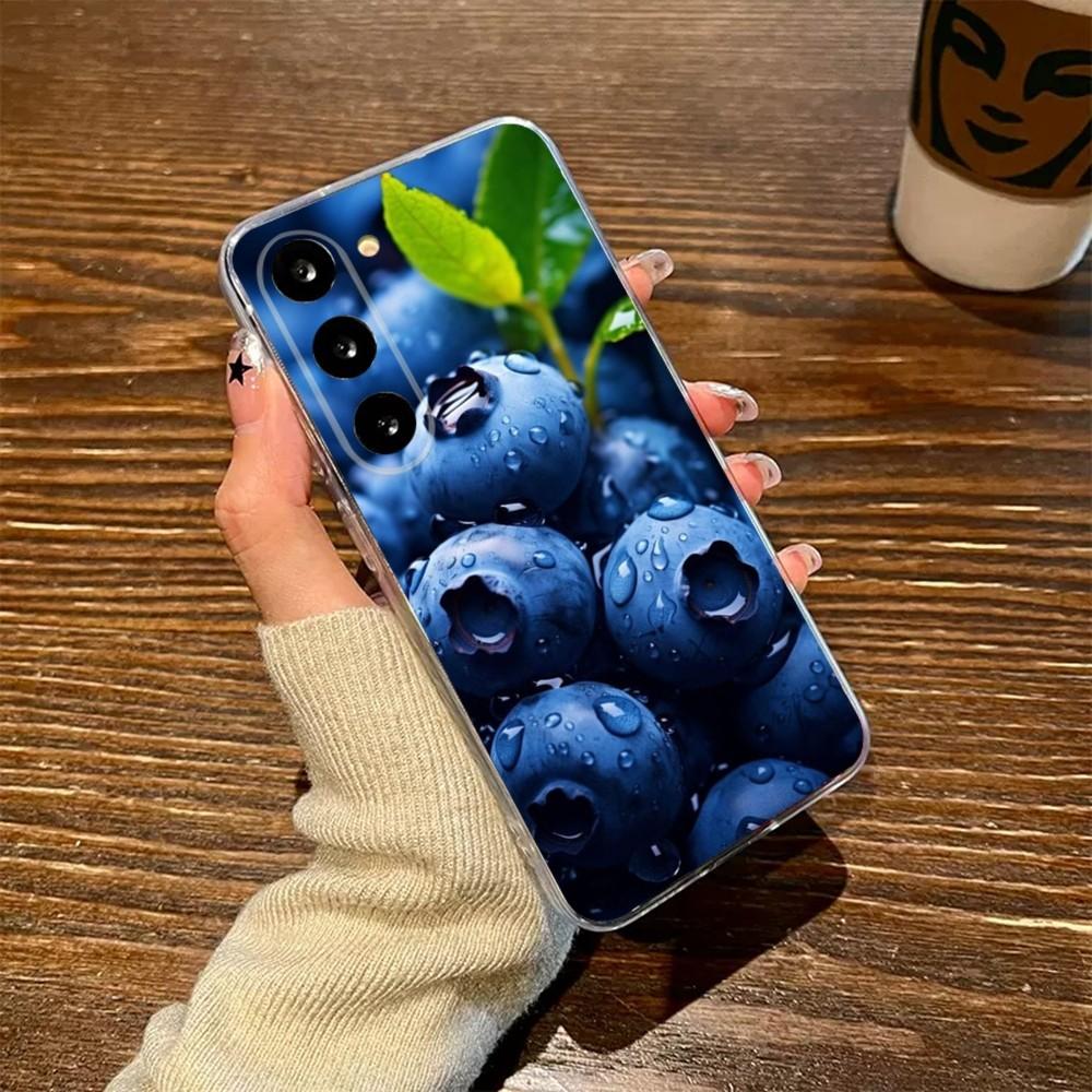 Blueberries Fruit Phone Case For Samsung S23,23,22,30,21,10,9,8,7,Note20 Ultra,Lite,Ultra,5G,Plus,FE,Soft Transparent Case